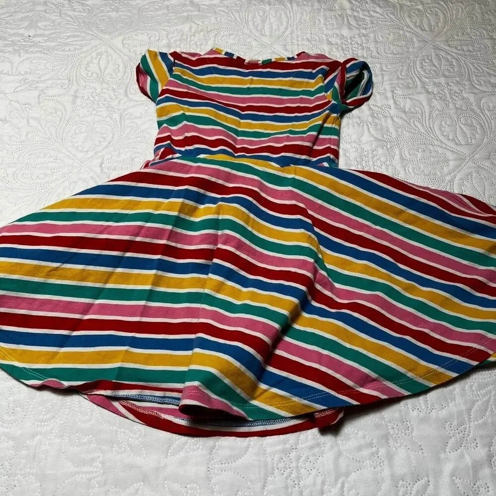 Frugi Spring Rainbow Stripe Organic Cotton Skater Dress Size 5/6